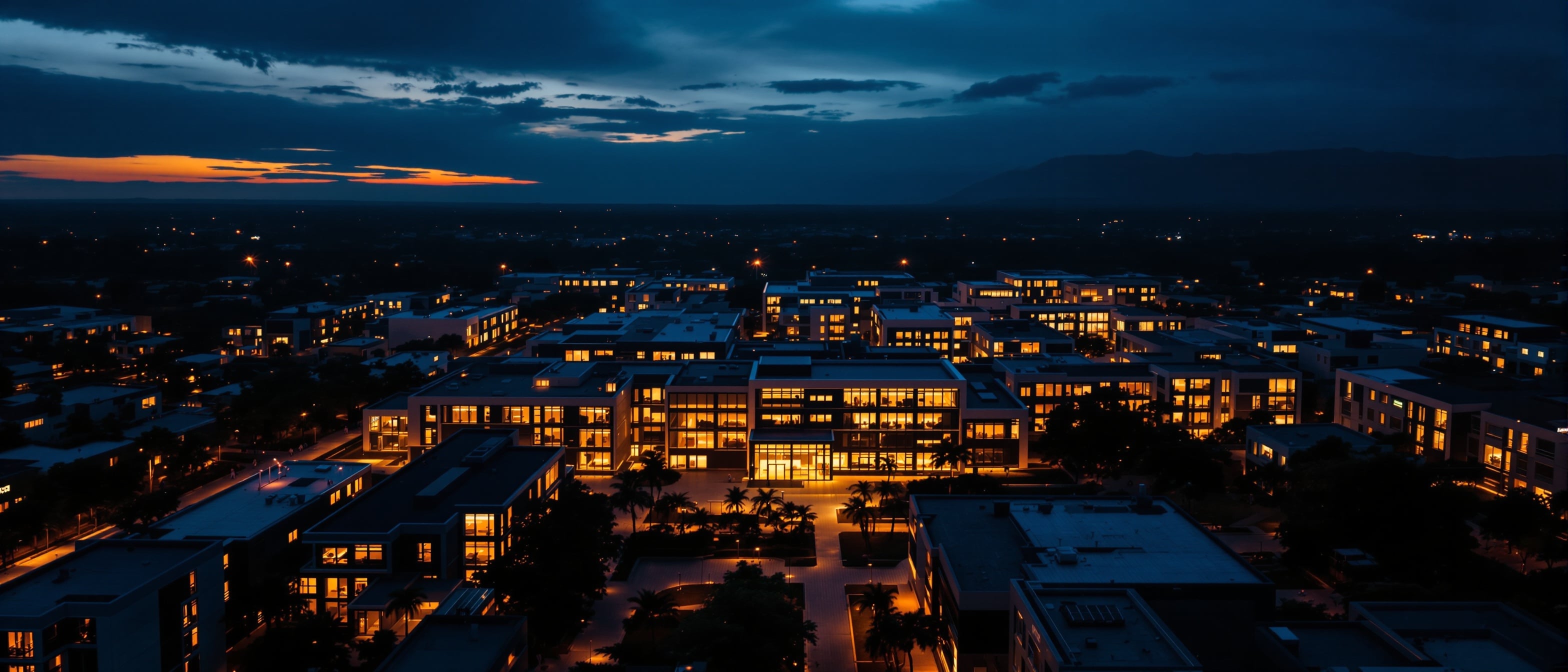 African school campus at twilight